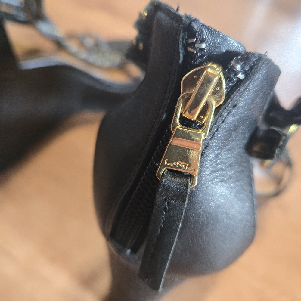 Lauren Ralph Lauren Black Heeled Sandals with Gold Accents Size 8.5 - Picture 5 of 7
